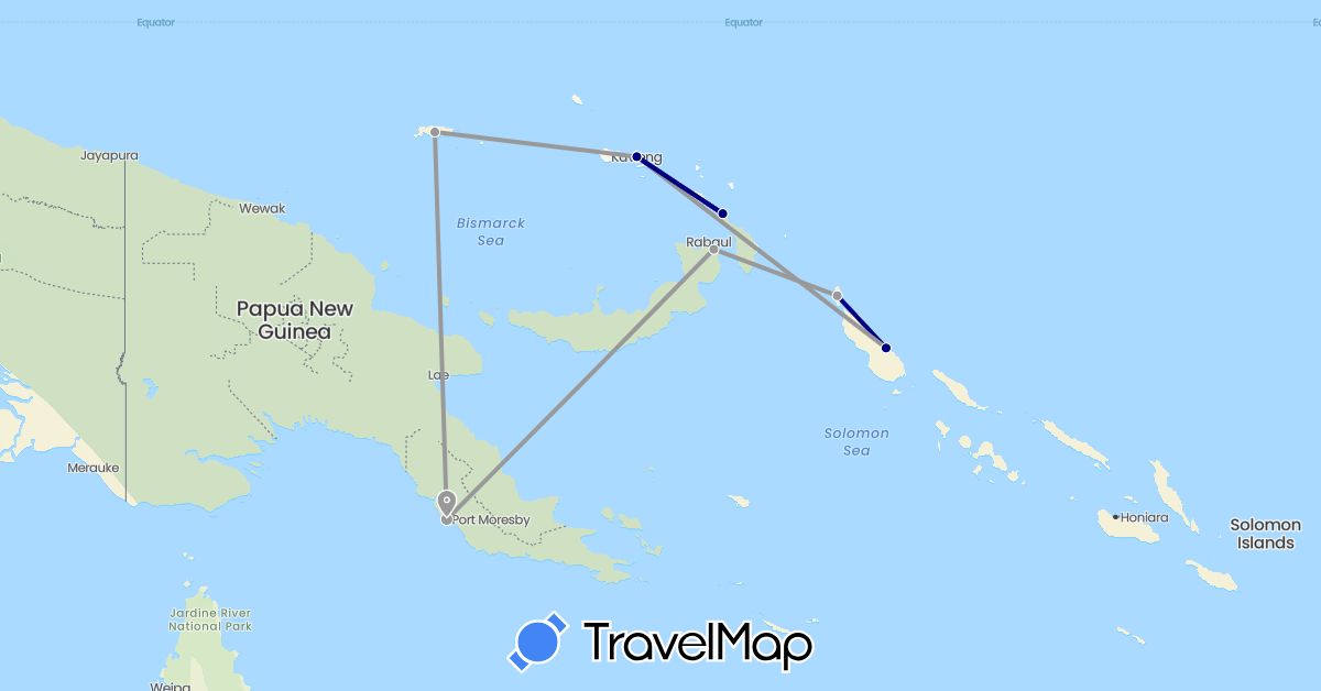 TravelMap itinerary: driving, plane in Papua New Guinea (Oceania)